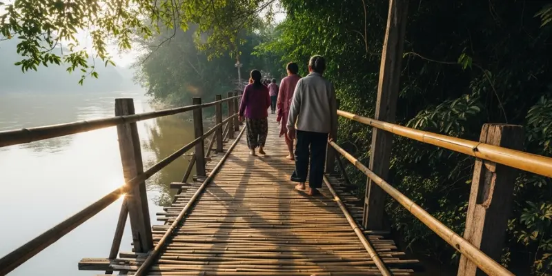 Bamboo Bridge & Mekong River