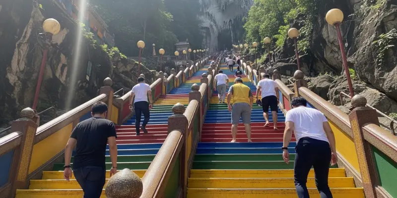 Batu Caves rainbow stairs