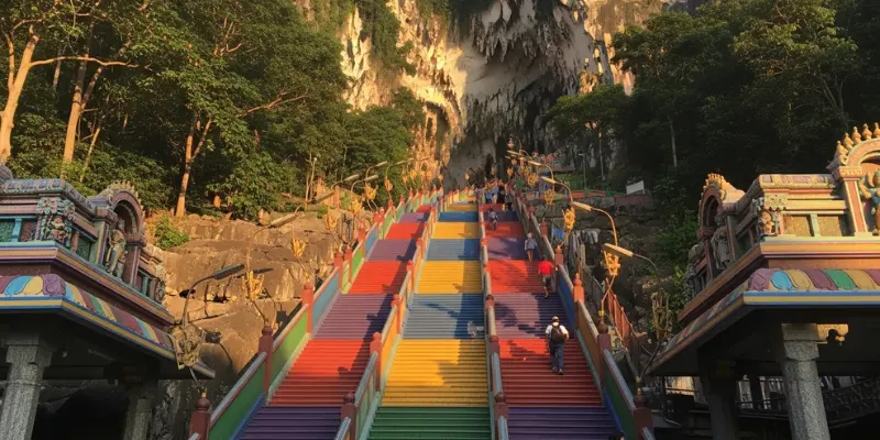Batu Caves rainbow stairs