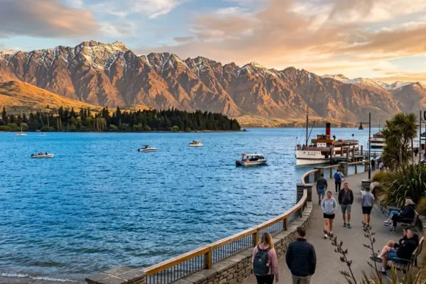 view of Lake Wakatipu and The Remarkables in Queenstown New Zealand