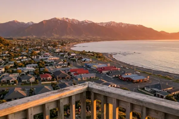Sunset view from Kaikoura Lookout, a free viewpoint on the South Island