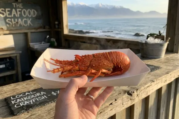 Fresh crayfish from a roadside seafood stall in Kaikoura, New Zealand