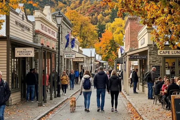 Historic buildings and autumn scenery along Buckingham Street in Arrowtown New Zealand