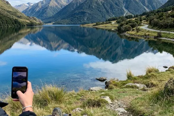 Peaceful view of Moke Lake surrounded by mountains near Queenstown