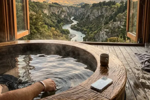 Private Onsen Hot Pools overlooking Shotover River Canyon in Queenstown