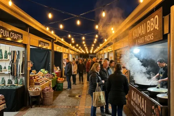 Rotorua Night Market Thursday evening free string lights street food