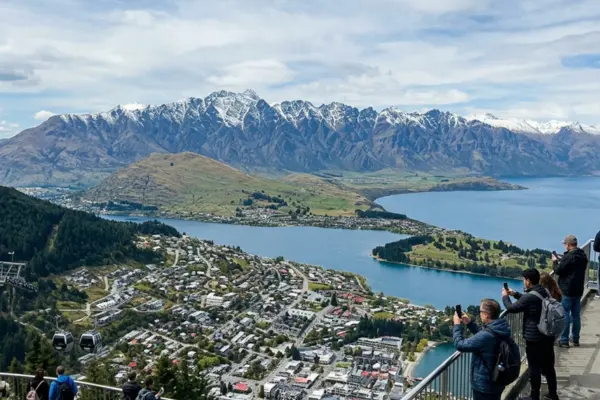 Panoramic view from Skyline Gondola overlooking Lake Wakatipu and Queenstown